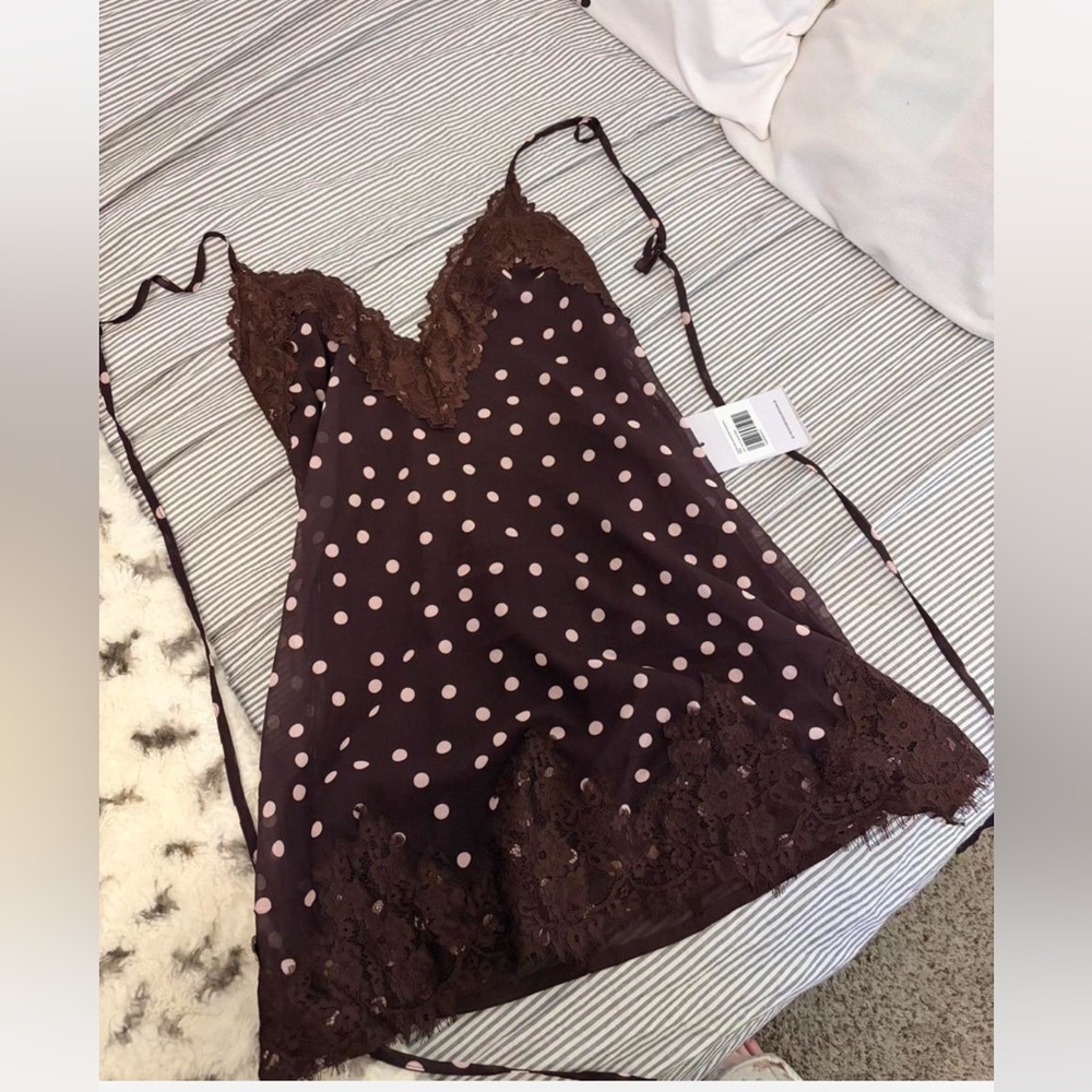 Princess Polly Wine Burgundy Polka Dot Backless Slip Dress